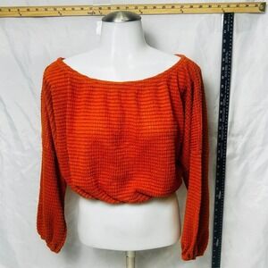 Fantastic Fawn~Womens Small~Burnt Orange Waffle Knit Cropped Sweater/Long Sleeve